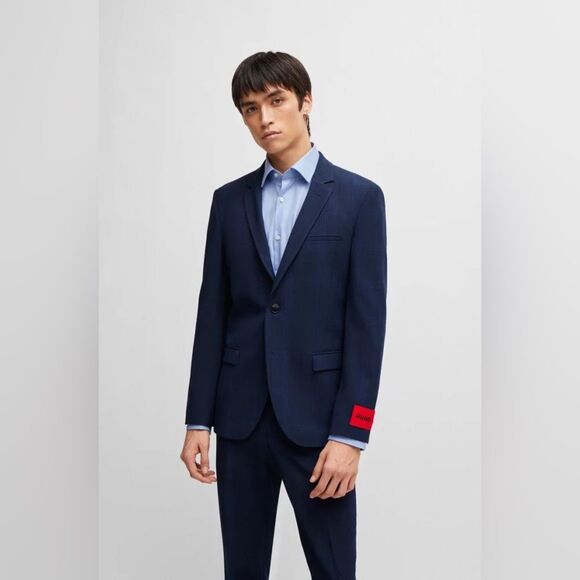 NWT HUGO | Men’s Performance Super Black Single Breasted Suit Coat Blazer 42L - Picture 1 of 11